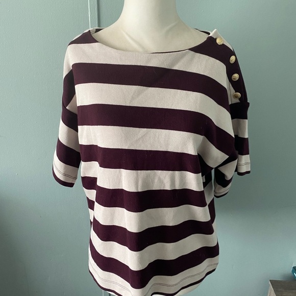 Ann Taylor Weekend Striped Ribbed button Top - Picture 8 of 12